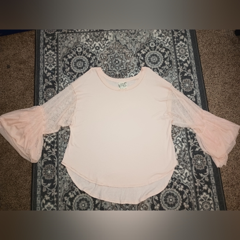 Free People Still Got It Top Small Pink Mesh Ruffle Bell Sleeve Coquette Ballet - Picture 2 of 13